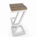 Industrial custom-made bar stool Aran, white frame, oiled oak top