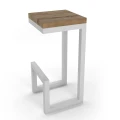 Industrial custom-made bar stool Cavan, white frame, oiled oak top