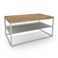 Industrial coffee table with oak top and metal shelf - Tullow, white frame and metal shelf