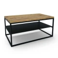 Industrial coffee table with oak top and metal shelf - Tullow, black frame and metal shelf