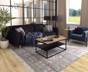 Industrial coffee table with oak top and metal shelf - Tullow