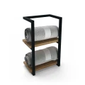 Industrial bathroom hanger with shelves - Derry, black frame, top: Ancient Oak