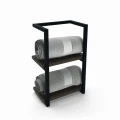 Industrial bathroom hanger with shelves - Derry, black frame, top: Palermo Dark Oak