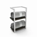 Industrial bathroom hanger with shelves - Derry, white frame, top: Palermo Dark Oak