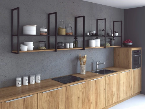 Industrial kitchen shelf with a metal top Innis