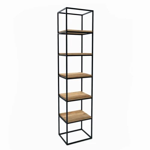 Industrial custom-made rack - Tower, black frame, tops: Ancient Oak