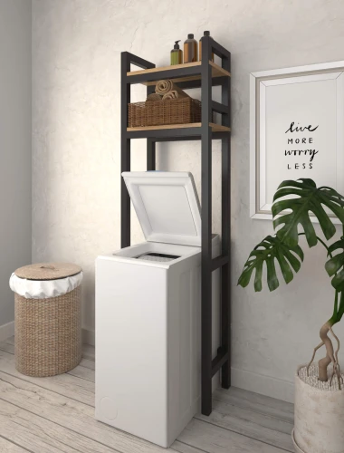 Industrial bathroom cabinet above washing machine - Elevate