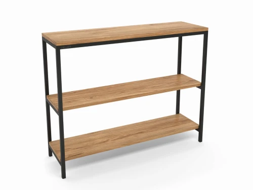 Industrial console table with two shelves - Trade, black frame, top: ancient oak