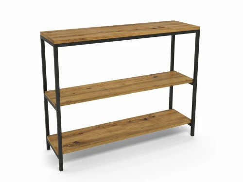 Custom-made loft- style console table with oak shelves - Forester; black frame