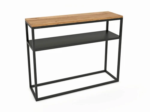 Metalowa konsola z blatem laminowanym i metalową półką Westland, stelaż czarny, blat Dąb Pradawny