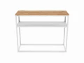 Industrial console table with a metal shelf - Westland; white  frame and shelf, top color: Ancient Oak
