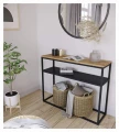 Industrial console table with and oak top and metal shelf - Detroit, black frame