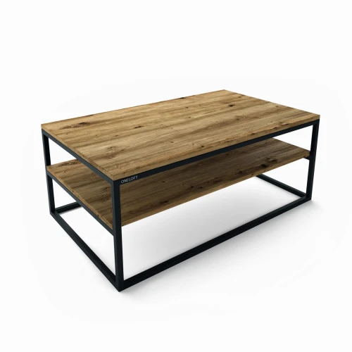 Oak coffee table with a shelf - Donegal, black frame