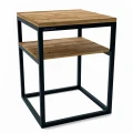 Industrial bedside table with an oak shelf - Croydon; black frame, top and shelf - solid oak