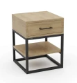 Loft style bedside table with a drawer and a shelf - Bedford; black frame, drawer's color: Natural Hickory