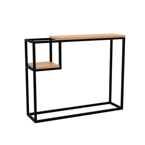 Industrialna konsola z małą półką Texas, stelaż czarny, blat Dąb Pradawny