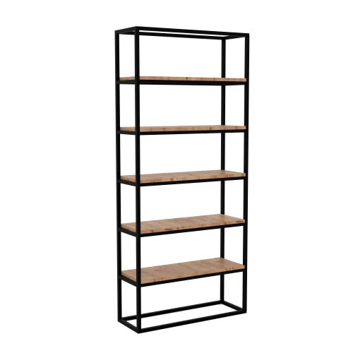 Regał z półkami dębowymi Newport, stelaż czarny