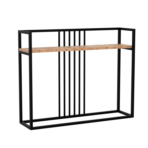 Dębowa konsola z półką Magna, stelaż  czarny
