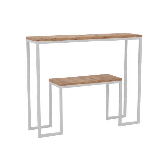 Dębowa konsola z półką Merida, stelaż biały