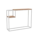 Dębowa konsola z małą półką Tres, stelaż biały