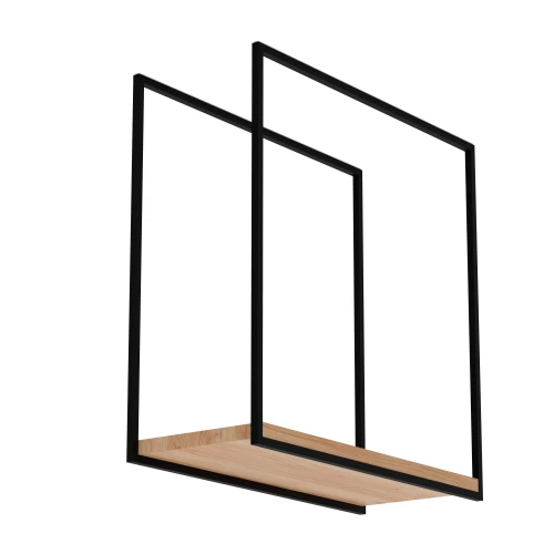 Industrialna półka wisząca nad wyspę - Vella, stelaż czarny, blat Dąb Pradawny