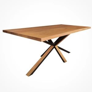 Oak dining table with metal base with wooden finish - Malta