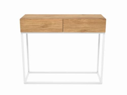 Industrialna konsola z szufladami - Chester, blat Hikora Naturalna, stelaż biały; na zdjęciu wymiary 100x30x wys.85 cm