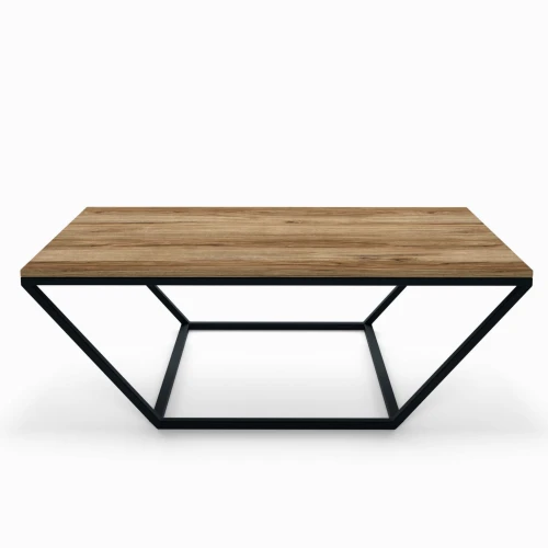 Industrial custom-made coffee table Linden, black frame, Ancient Aak top