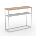 Industrialna konsola z półką z metalowej siatki - Kanna; biały stelaż, blat Dąb Pradawny