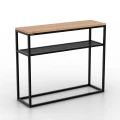 Industrialna konsola z półką z metalowej siatki - Kanna; czarny stelaż, blat Dąb Pradawny