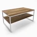 Industrial custom-made coffee table - Dover with a shelf, white frame, top ancient oak