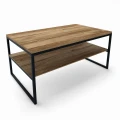 Industrial custom-made coffee table - Dover with a shelf, black frame, top ancient oak