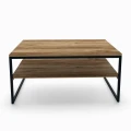 Industrial custom-made coffee table - Dover with a shelf, black frame, top ancient oak