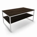 Industrial custom-made coffee table - Dover with a shelf; White frame, top palermo dark oak