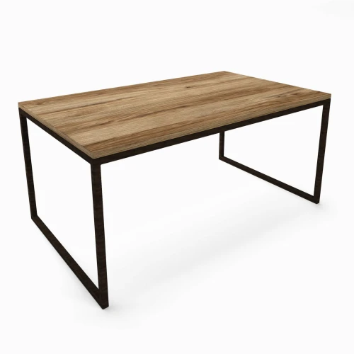 Industrial custom-made coffee table Dover, black frame, top ancient oak