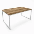 Industrial custom-made coffee table Dover, white frame, top ancient oak