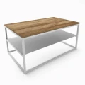 Industrial custom-made coffee table with a metal shelf -Trenton, white frame, top:  ancient oak