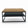 Industrial custom-made coffee table with a metal shelf -Trenton, black frame, top: ancient oak