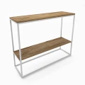 Industrial console table - Merrion with a shelf, white frame, top: ancient oak