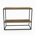 Industrial console table - Merrion with a shelf, black frame, top: ancient oak