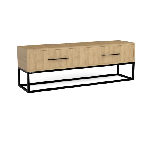 Industrialna konsola RTV z dwoma szufladami Royal, stelaż czarny, szafka Hikora Naturalna