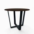 Industrial round dining table Millstone, black frame, top: palermo dark oak