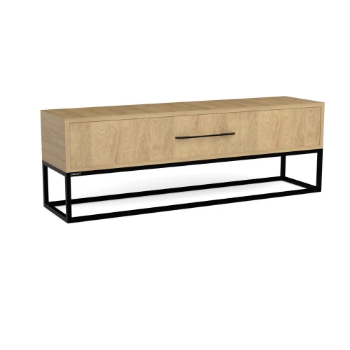 Industrialna konsola RTV z szufladą Richmond, stelaż czarny, szafka Hikora Naturalna