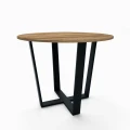 Industrial round dining table Millstone, black frame, top: ancient oak
