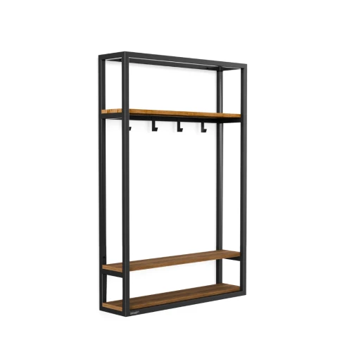 Regał do przedpokoju z półkami i haczykami, na wymiar - Cabeza, blaty dąb pradawny, czarny stelaż