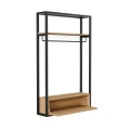 Regał do przedpokoju z relingiem i szafką, na wymiar - Ferro, szafka hikora naturalna, czarny stelaż