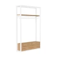Regał do przedpokoju z relingiem i szafką, na wymiar - Ferro, szafka hikora naturalna, biały stelaż