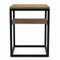 Industrial bedside table with shelf Colton, black frame, top: ancient oak
