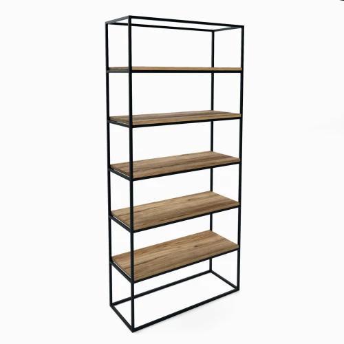 Industrial custom-made rack - Newtown,  black frame, tops: Ancient Oak
