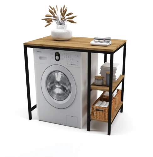 Szafka nad pralkę - Portal; czarny stelaż, blat Dąb Pradawny